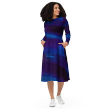 Load image into Gallery viewer, Blue Wave 2 long sleeve midi dress