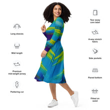 Load image into Gallery viewer, Blue Wave long sleeve midi dress