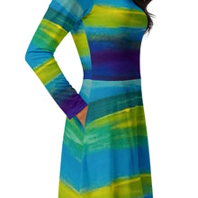 Load image into Gallery viewer, Blue Wave long sleeve midi dress