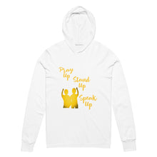Load image into Gallery viewer, Pray Up-Stand Up-Speak Up Hooded long-sleeve tee