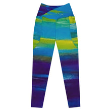 Load image into Gallery viewer, Blue Wave Crossover leggings with pockets