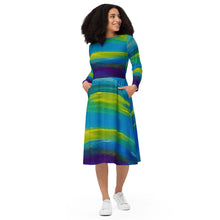 Load image into Gallery viewer, Blue Wave long sleeve midi dress
