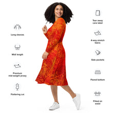 Load image into Gallery viewer, Summer Fire long sleeve midi dress
