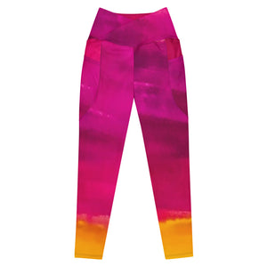 Burst of Pink Crossover leggings with pockets